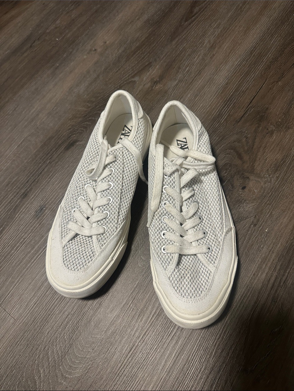 Zara White Mesh Lace-Up Sneakers size 39